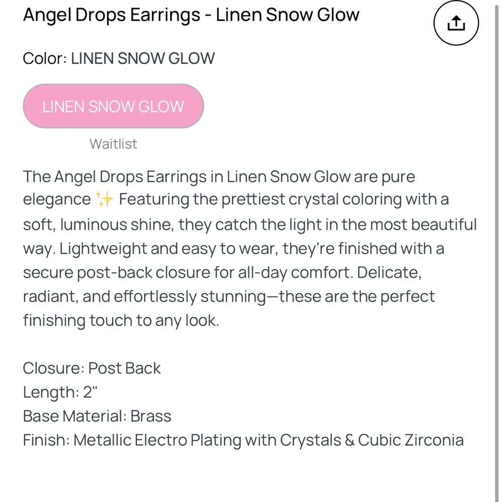 NEW BAR By Alexa Rae Angel Drop Earrings - Linen Snow Glow - Picture 3 of 3